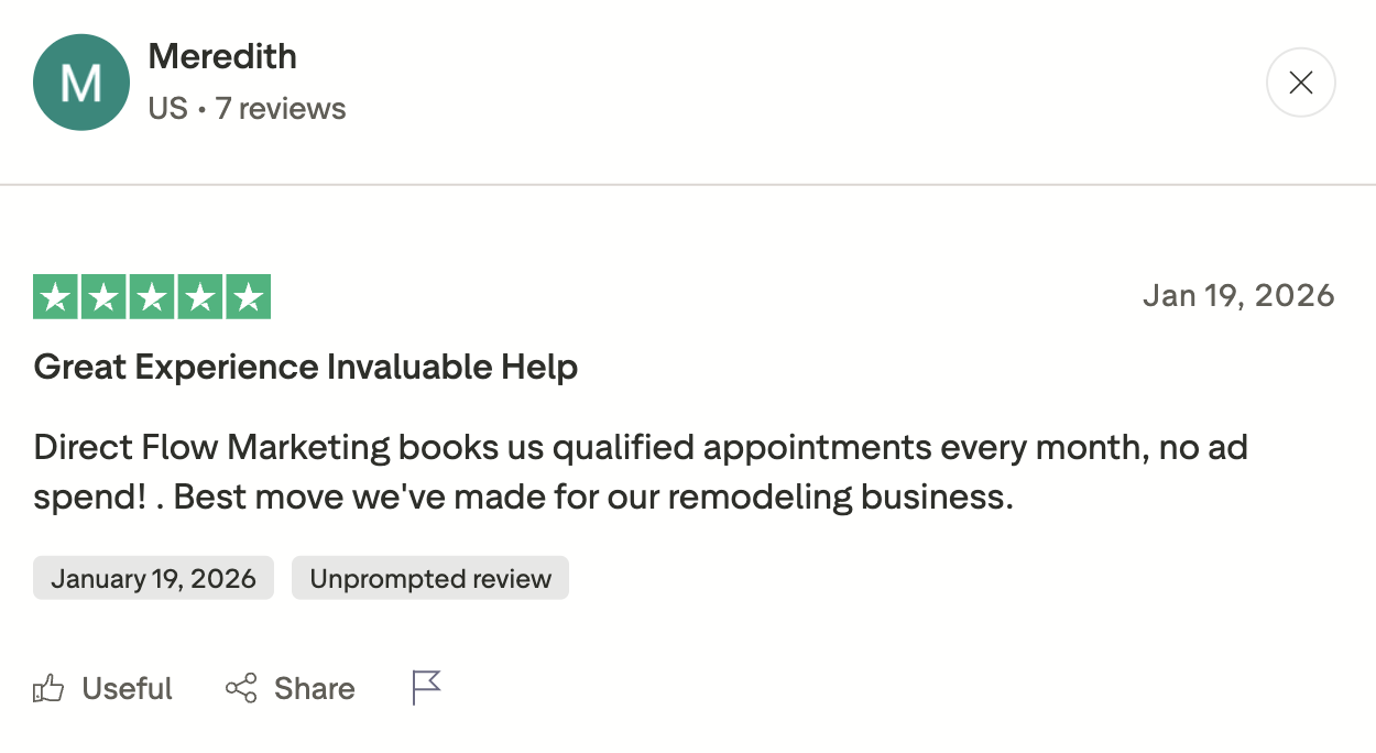Trustpilot review from a Direct Flow Marketing client